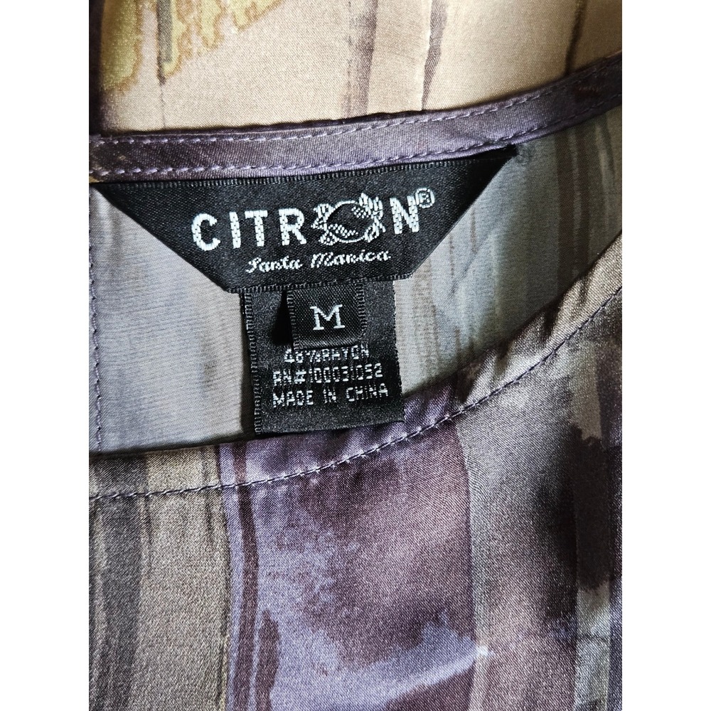 Citron Santa Monica Abstract Geometric Print Tunic Top Purple Tan Silk Blend M - Picture 8 of 9